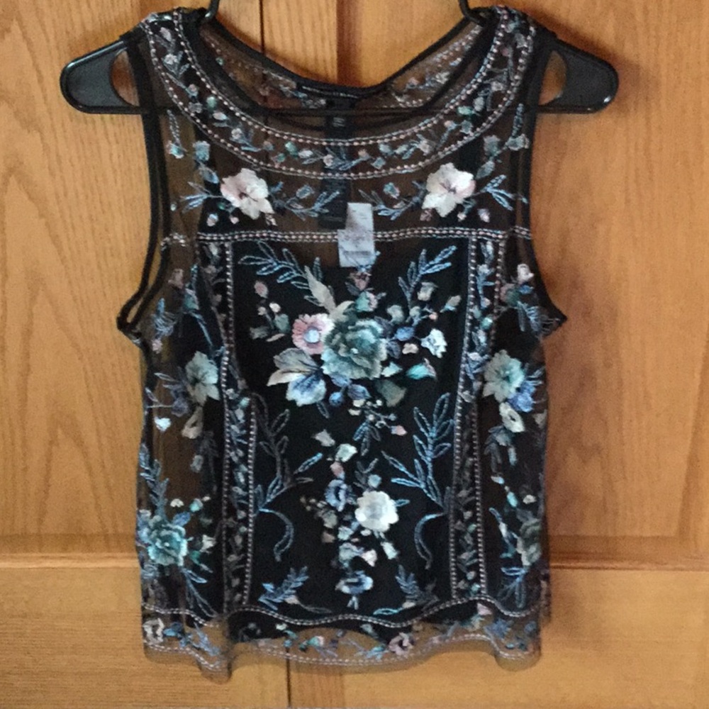 WHBM Mesh Embroidered Top - S